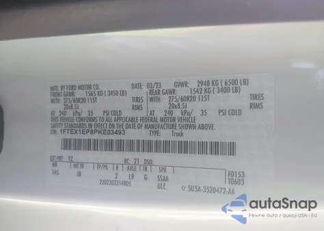 2023 Ford F-150 Xl из США, поврежденный, VIN 1FTEX1EP8PKE03493